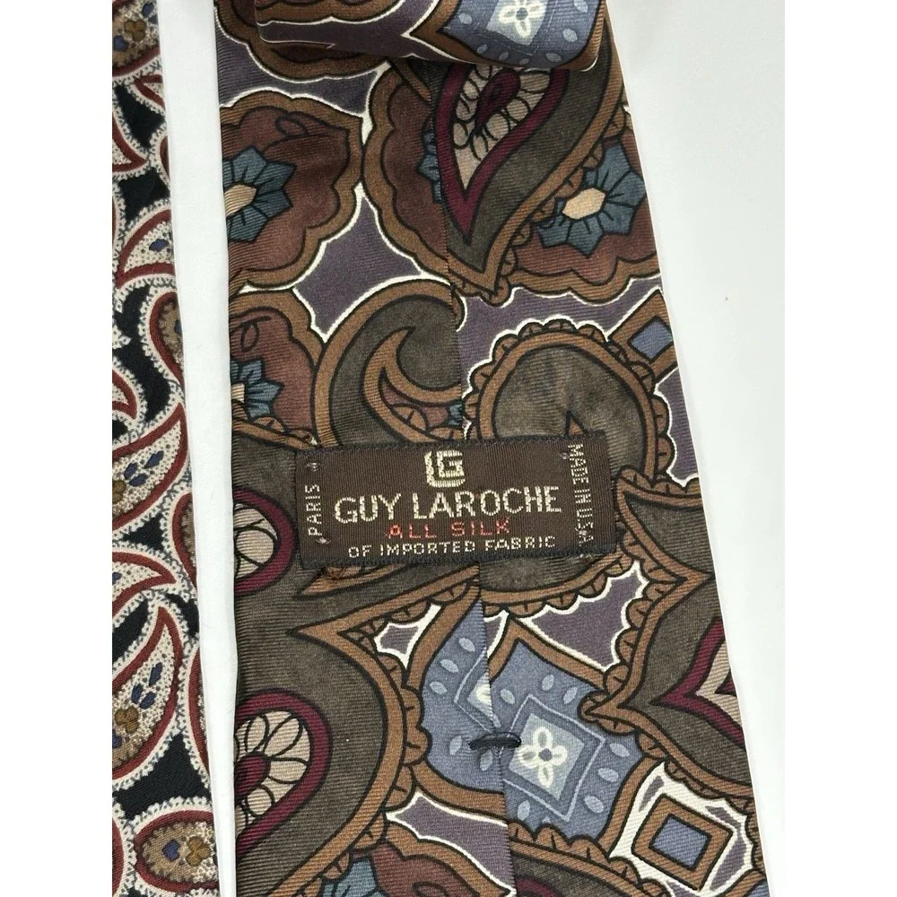 Guy LaRoche, Men's Vintage Silk Neckties, Lot Of 3, Multicolor/Pattern‎